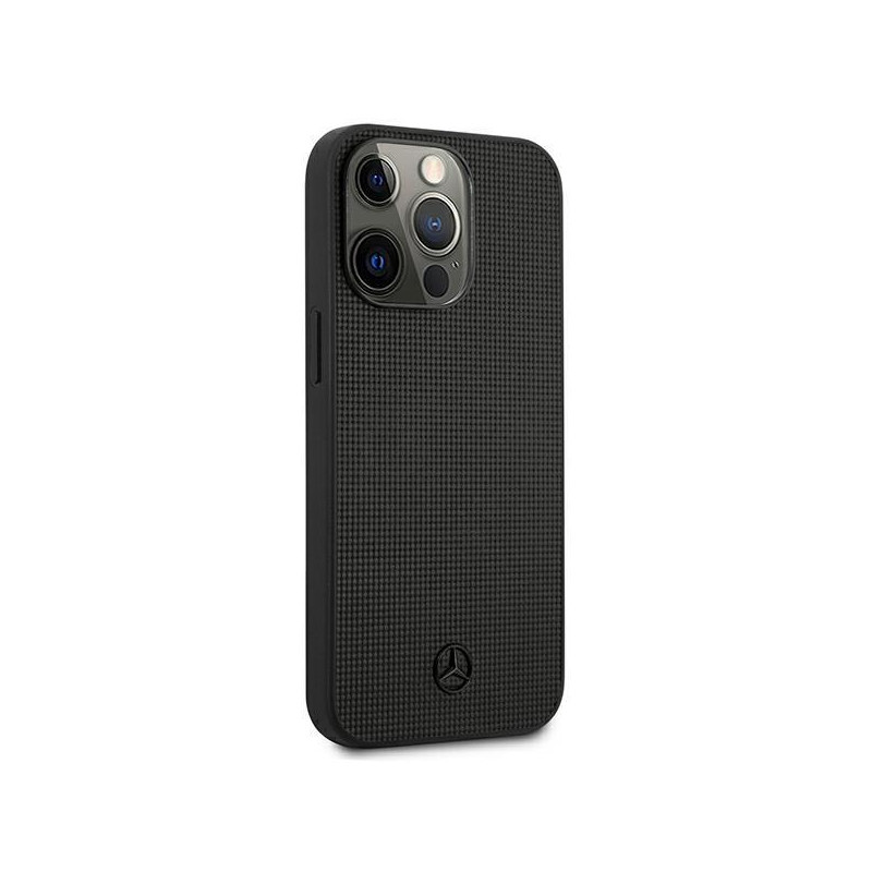 Mercedes Leather Meshed Metal Logo dėklas, skirtas iPhone 13 Pro / iPhone 13 - juodas
