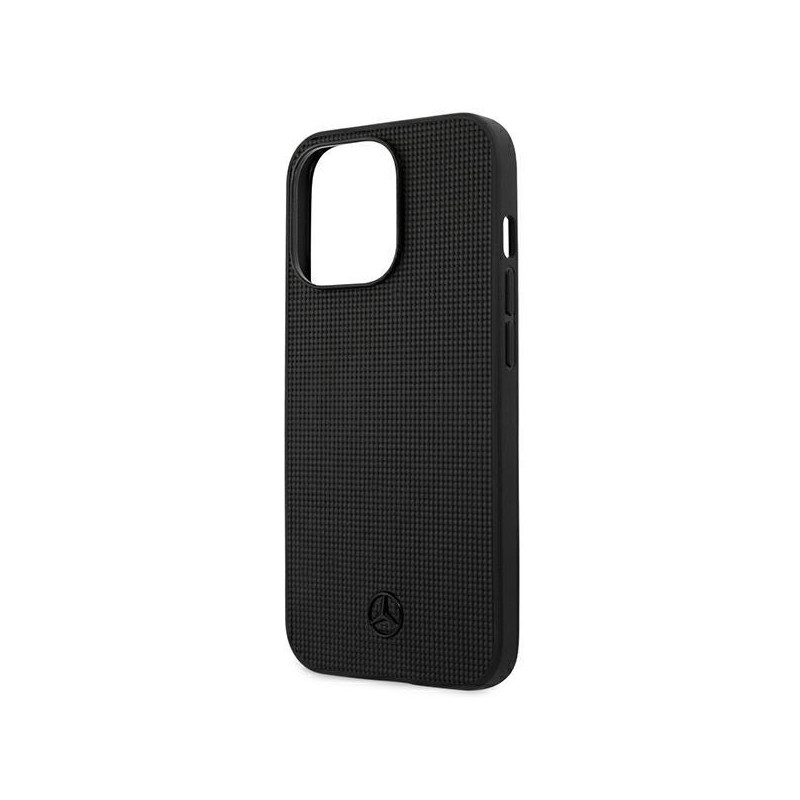 Mercedes Leather Meshed Metal Logo dėklas, skirtas iPhone 13 Pro / iPhone 13 - juodas