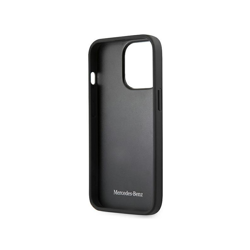 Mercedes Leather Meshed Metal Logo dėklas, skirtas iPhone 13 Pro / iPhone 13 - juodas