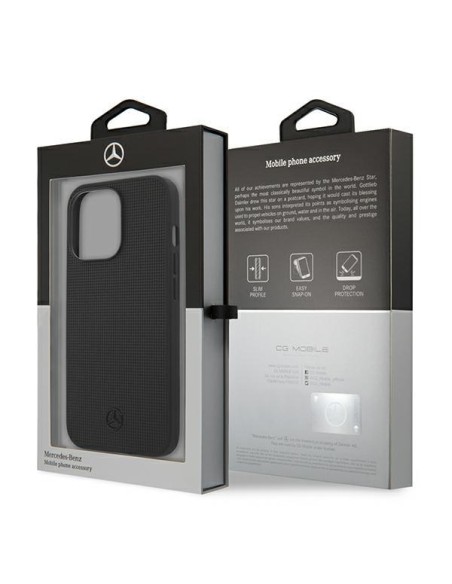 Mercedes Leather Meshed Metal Logo dėklas, skirtas iPhone 13 Pro / iPhone 13 - juodas Mercedes Leather Meshed Metal Logo dėklas, skirtas iPhone 13 Pro / iPhone 13 - juodas
