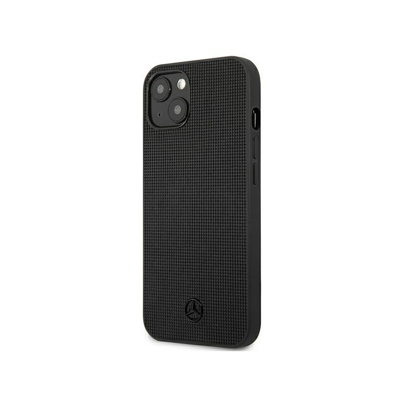 Mercedes Leather Meshed Metal Logo dėklas iPhone 13 - juodas