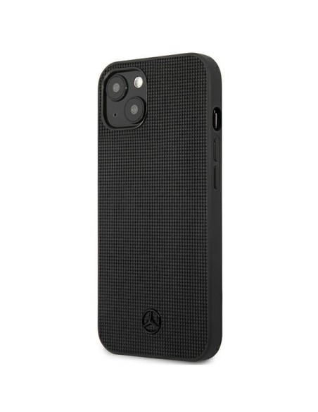 Mercedes Leather Meshed Metal Logo dėklas iPhone 13 - juodas Mercedes Leather Meshed Metal Logo dėklas iPhone 13 - juodas