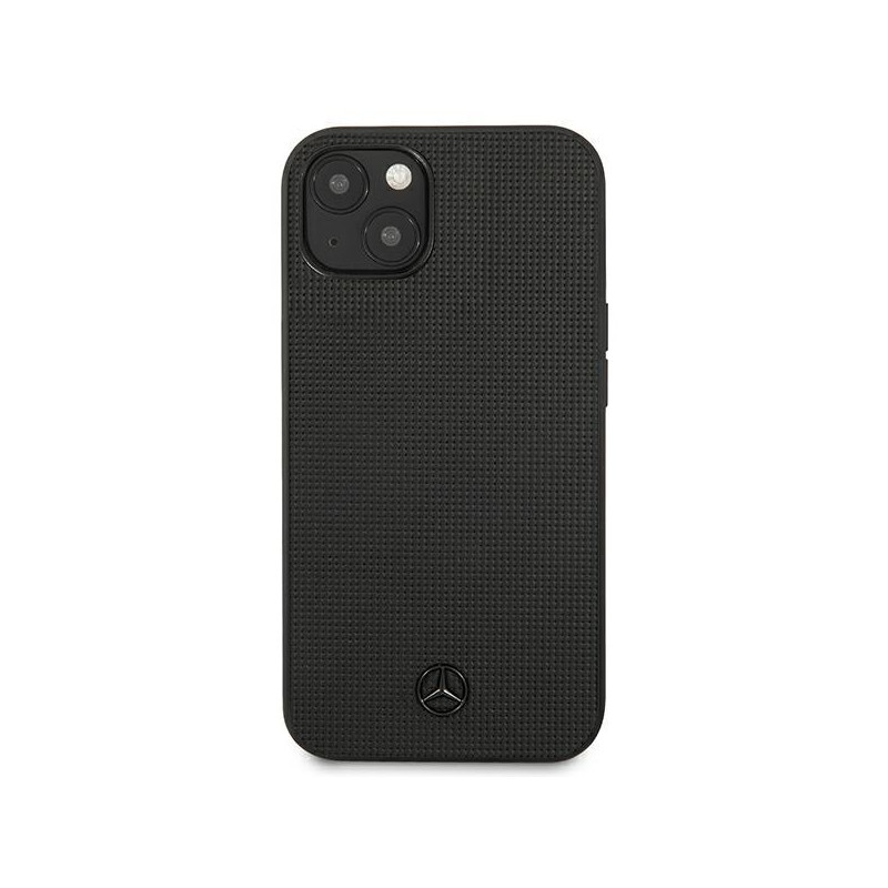 Mercedes Leather Meshed Metal Logo dėklas iPhone 13 - juodas