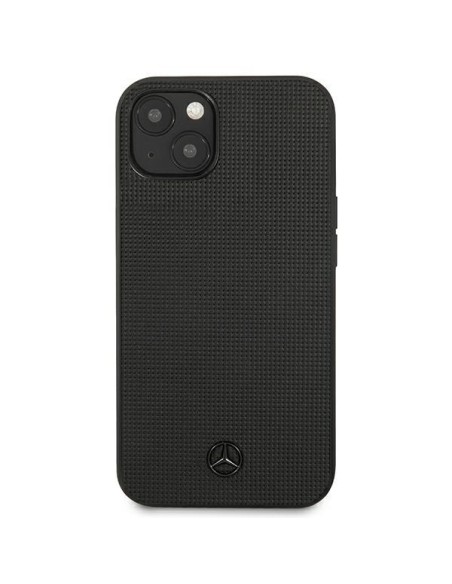 Mercedes Leather Meshed Metal Logo dėklas iPhone 13 - juodas Mercedes Leather Meshed Metal Logo dėklas iPhone 13 - juodas