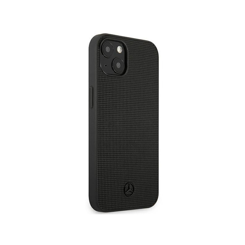 Mercedes Leather Meshed Metal Logo dėklas iPhone 13 - juodas