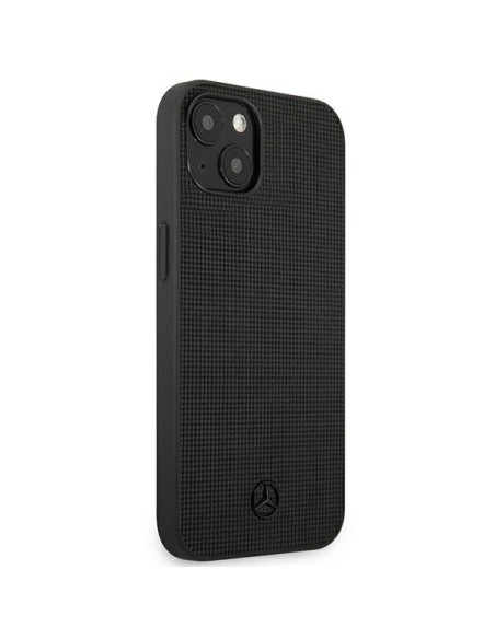 Mercedes Leather Meshed Metal Logo dėklas iPhone 13 - juodas Mercedes Leather Meshed Metal Logo dėklas iPhone 13 - juodas