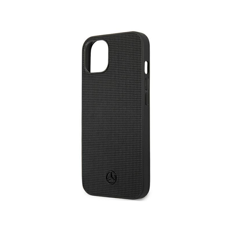 Mercedes Leather Meshed Metal Logo dėklas iPhone 13 - juodas