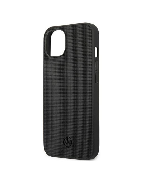Mercedes Leather Meshed Metal Logo dėklas iPhone 13 - juodas Mercedes Leather Meshed Metal Logo dėklas iPhone 13 - juodas