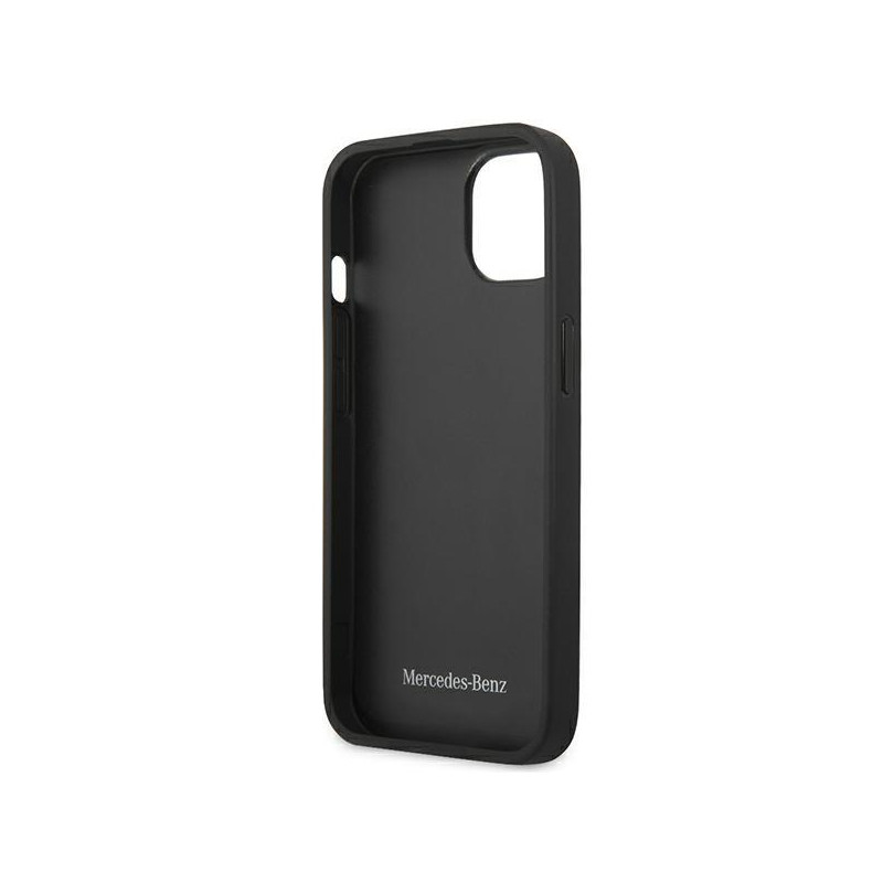 Mercedes Leather Meshed Metal Logo dėklas iPhone 13 - juodas