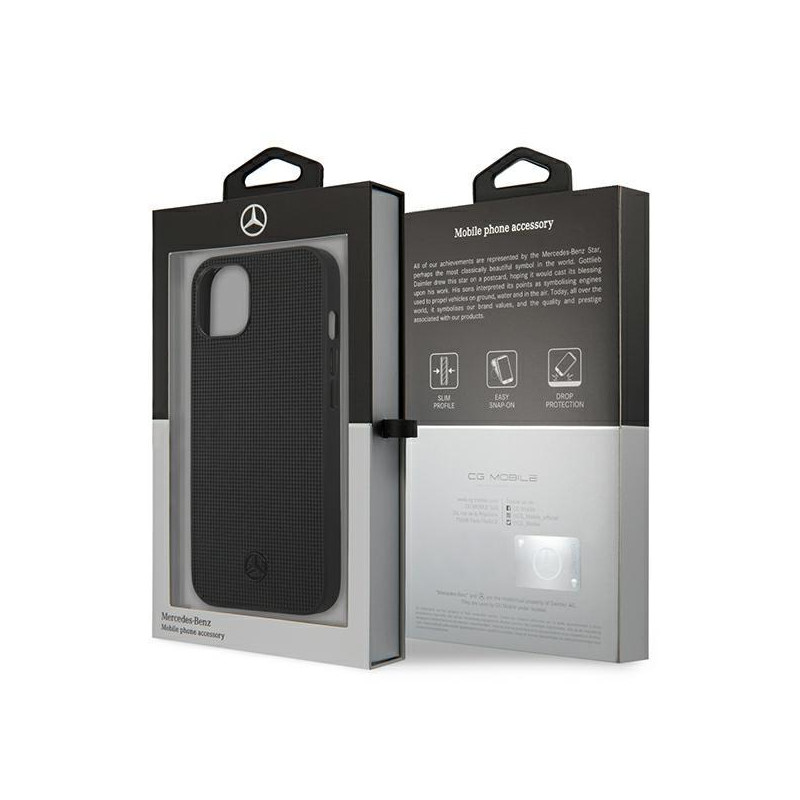 Mercedes Leather Meshed Metal Logo dėklas iPhone 13 - juodas
