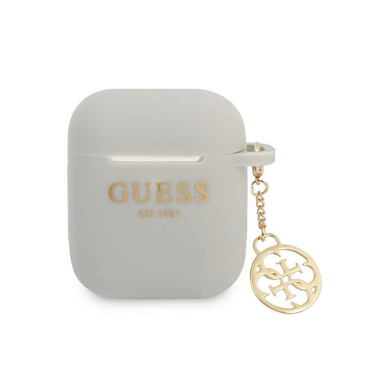 Guess Silicone Charm 4G Collection dėklas, skirtas AirPods 1/ 2 – pilkas Guess Silicone Charm 4G Collection dėklas, skirtas AirPods 1/ 2 – pilkas