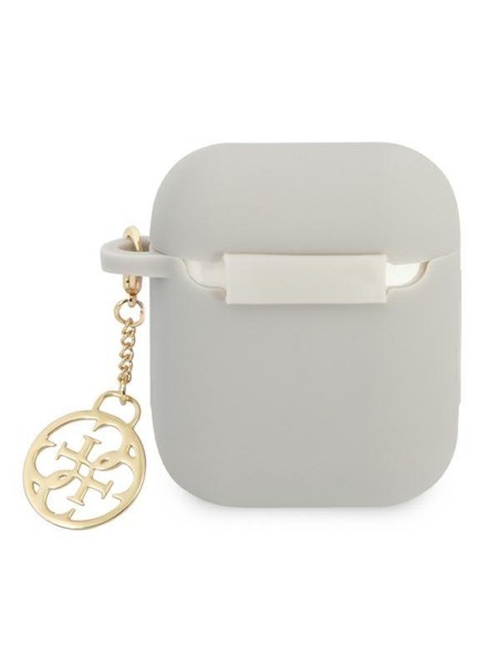Guess Silicone Charm 4G Collection dėklas, skirtas AirPods 1/ 2 – pilkas Guess Silicone Charm 4G Collection dėklas, skirtas AirPods 1/ 2 – pilkas
