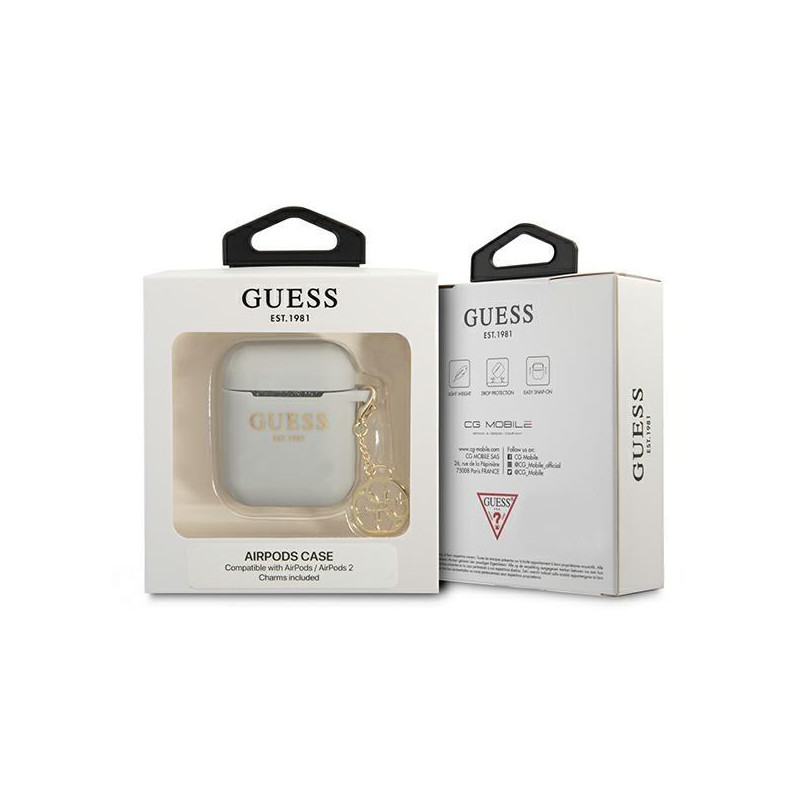 Guess Silicone Charm 4G Collection dėklas, skirtas AirPods 1/ 2 – pilkas