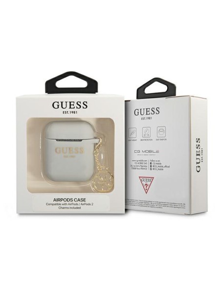 Guess Silicone Charm 4G Collection dėklas, skirtas AirPods 1/ 2 – pilkas Guess Silicone Charm 4G Collection dėklas, skirtas AirPods 1/ 2 – pilkas