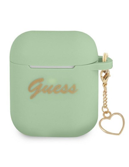 Guess Silicone Charm Heart Collection dėklas, skirtas AirPods 1/ 2 – žalias