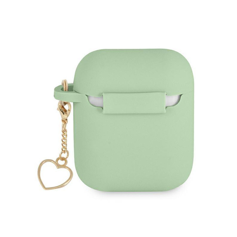 Guess Silicone Charm Heart Collection dėklas, skirtas AirPods 1/ 2 – žalias