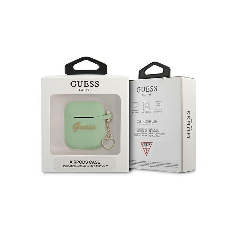 Guess Silicone Charm Heart Collection dėklas, skirtas AirPods 1/ 2 – žalias