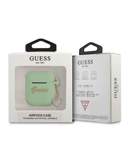 Guess Silicone Charm Heart Collection dėklas, skirtas AirPods 1/ 2 – žalias