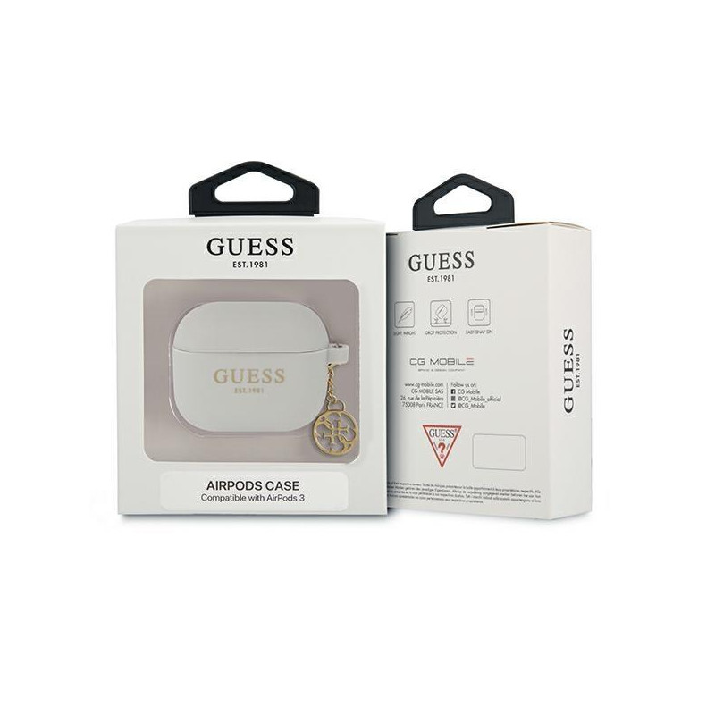 Guess Silicone Charm 4G Collection dėklas, skirtas AirPods 3 – pilkas