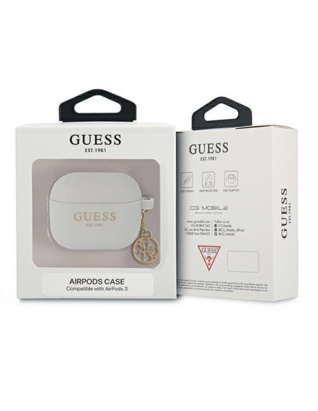 Guess Silicone Charm 4G Collection dėklas, skirtas AirPods 3 – pilkas Guess Silicone Charm 4G Collection dėklas, skirtas AirPods 3 – pilkas