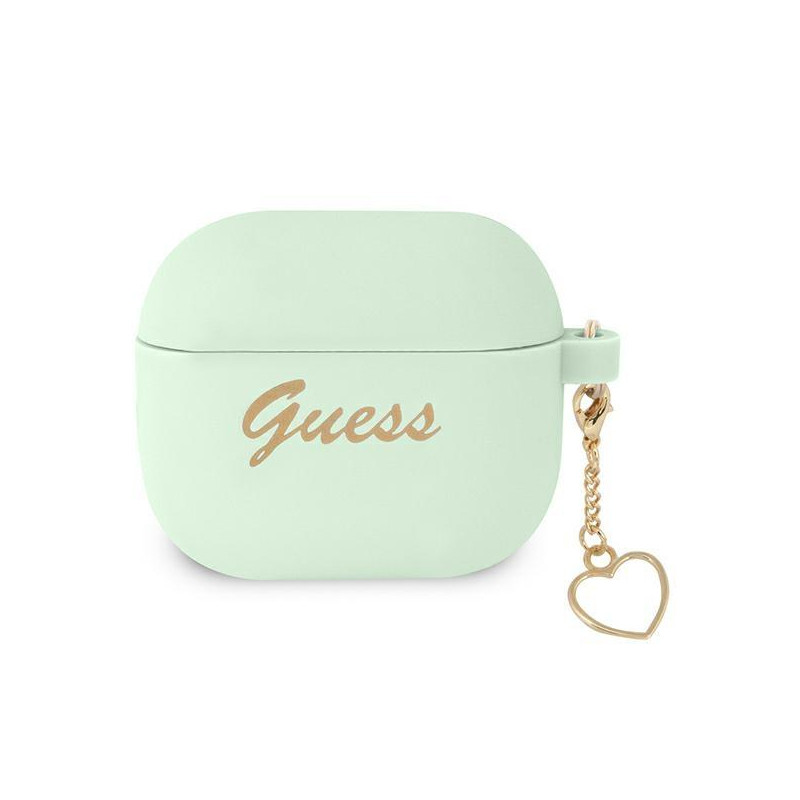 Guess Silicone Charm Heart Collection dėklas, skirtas AirPods 3 – žalias