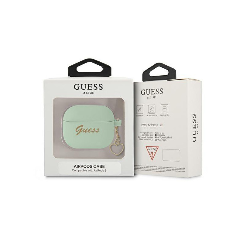 Guess Silicone Charm Heart Collection dėklas, skirtas AirPods 3 – žalias