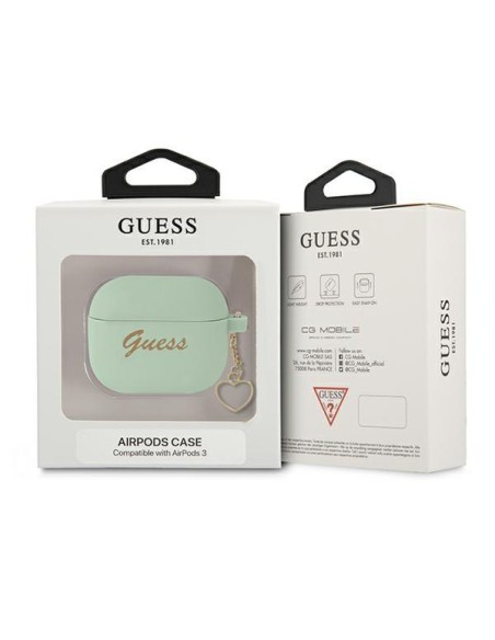 Guess Silicone Charm Heart Collection dėklas, skirtas AirPods 3 – žalias Guess Silicone Charm Heart Collection dėklas, skirtas AirPods 3 – žalias
