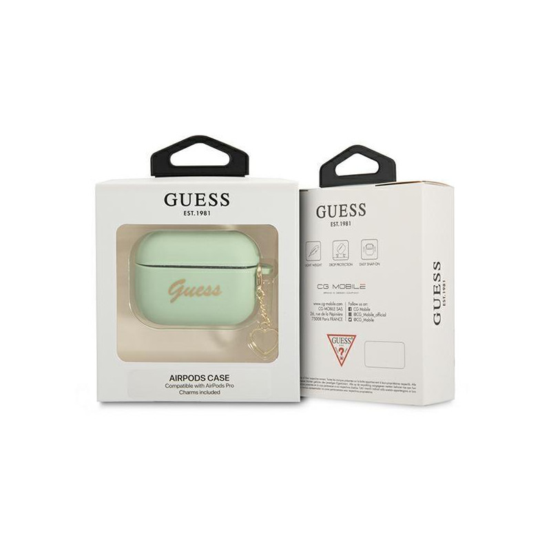 Guess Silicone Charm Heart Collection dėklas, skirtas AirPods Pro – žalias