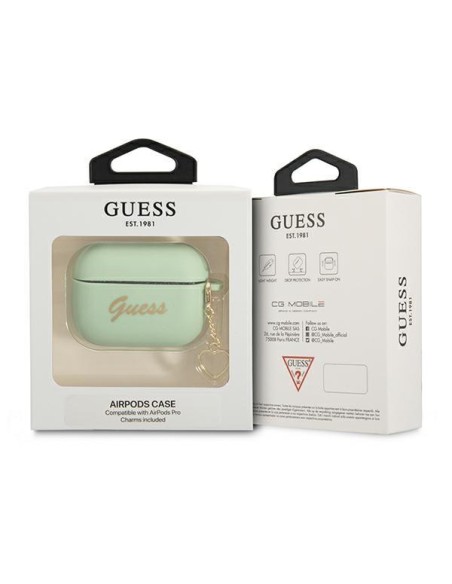 Guess Silicone Charm Heart Collection dėklas, skirtas AirPods Pro – žalias Guess Silicone Charm Heart Collection dėklas, skirtas AirPods Pro – žalias