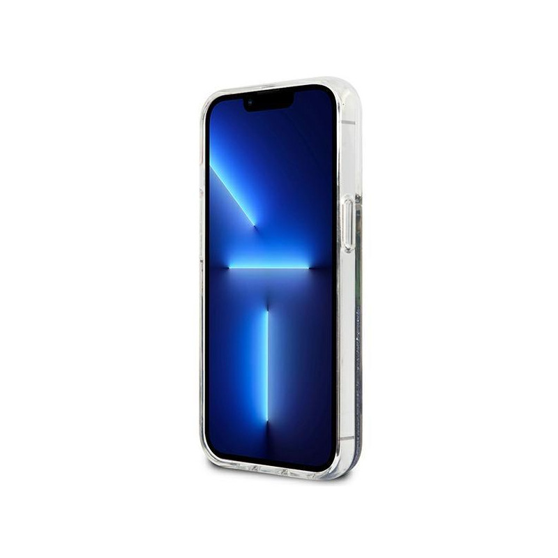 Guess Flower Liquid Glitter dėklas, skirtas iPhone 13 Pro / iPhone 13 - mėlynas