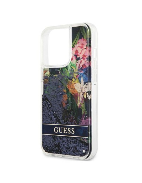 Guess Flower Liquid Glitter dėklas, skirtas iPhone 13 Pro / iPhone 13 - mėlynas Guess Flower Liquid Glitter dėklas, skirtas iPhone 13 Pro / iPhone 13 - mėlynas