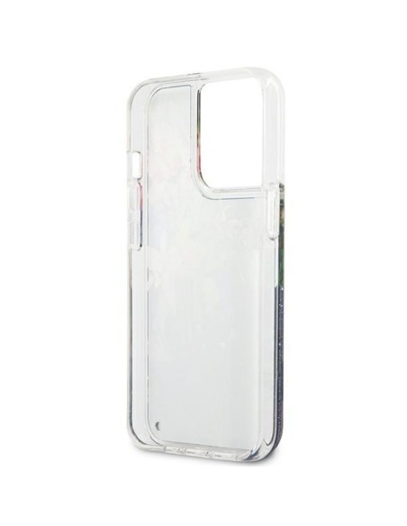 Guess Flower Liquid Glitter dėklas, skirtas iPhone 13 Pro / iPhone 13 - mėlynas Guess Flower Liquid Glitter dėklas, skirtas iPhone 13 Pro / iPhone 13 - mėlynas