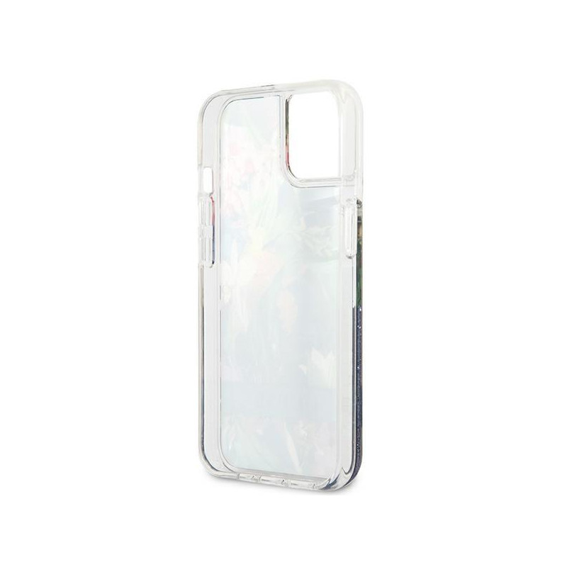 Guess Flower Liquid Glitter dėklas iPhone 13 mini - mėlynas
