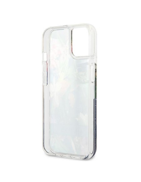 Guess Flower Liquid Glitter dėklas iPhone 13 mini - mėlynas Guess Flower Liquid Glitter dėklas iPhone 13 mini - mėlynas