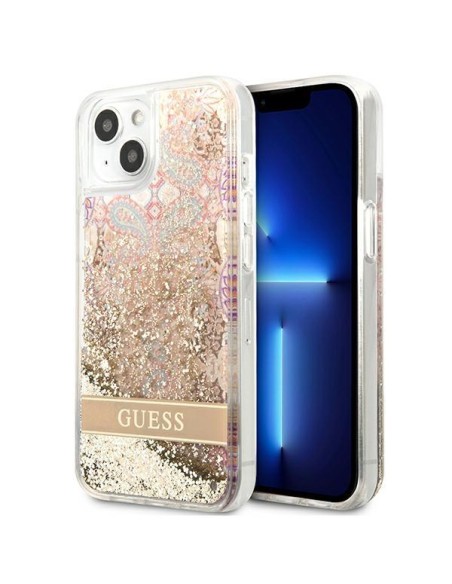 Guess Paisley Liquid Glitter dėklas iPhone 13 mini - auksinis Guess Paisley Liquid Glitter dėklas iPhone 13 mini - auksinis