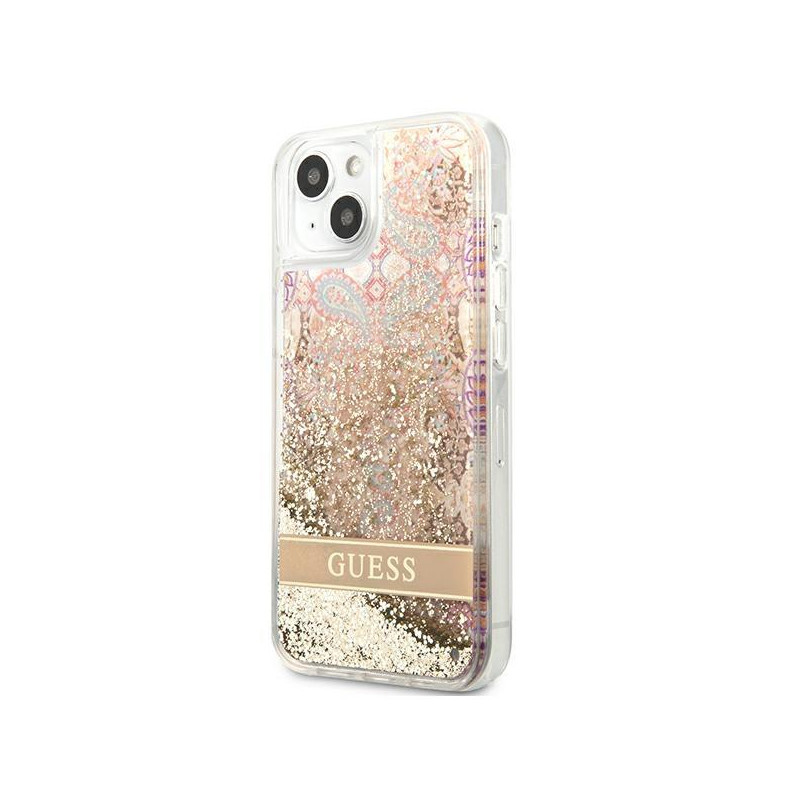 Guess Paisley Liquid Glitter dėklas iPhone 13 mini - auksinis