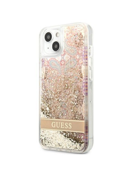 Guess Paisley Liquid Glitter dėklas iPhone 13 mini - auksinis Guess Paisley Liquid Glitter dėklas iPhone 13 mini - auksinis