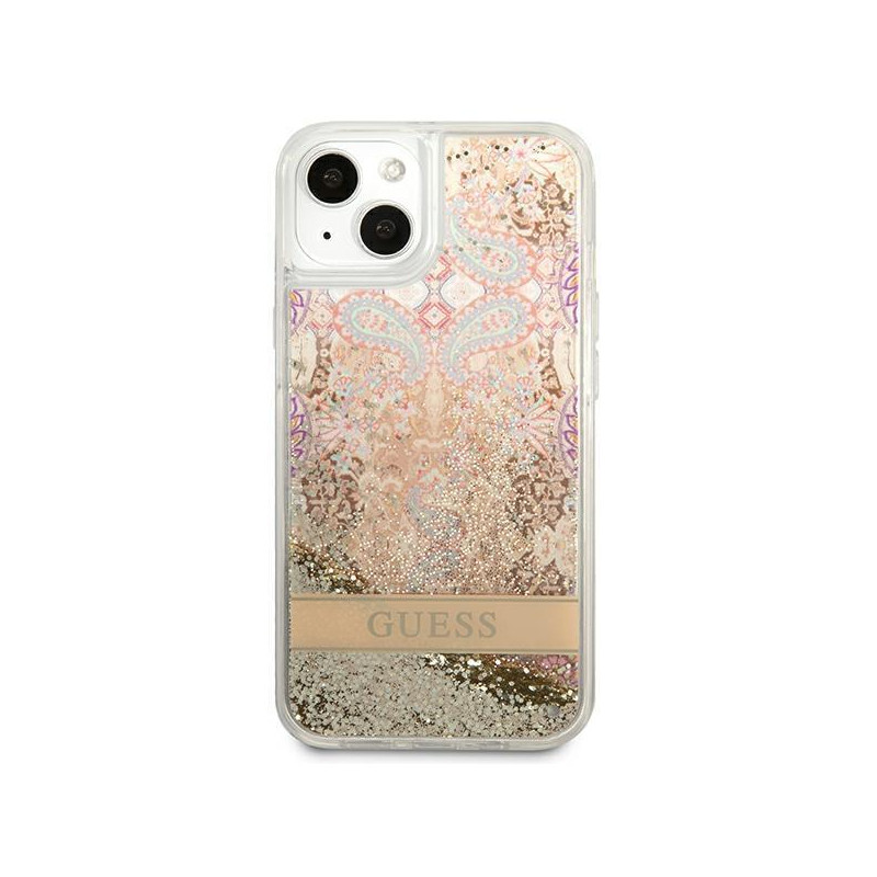 Guess Paisley Liquid Glitter dėklas iPhone 13 mini - auksinis