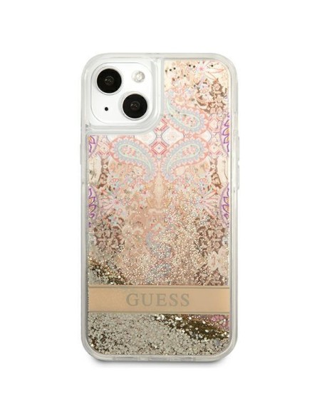 Guess Paisley Liquid Glitter dėklas iPhone 13 mini - auksinis Guess Paisley Liquid Glitter dėklas iPhone 13 mini - auksinis