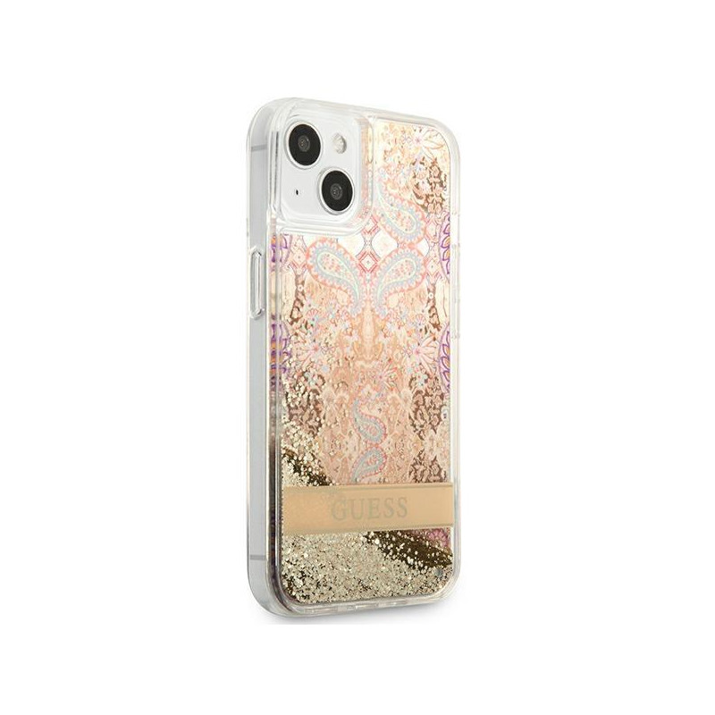 Guess Paisley Liquid Glitter dėklas iPhone 13 mini - auksinis