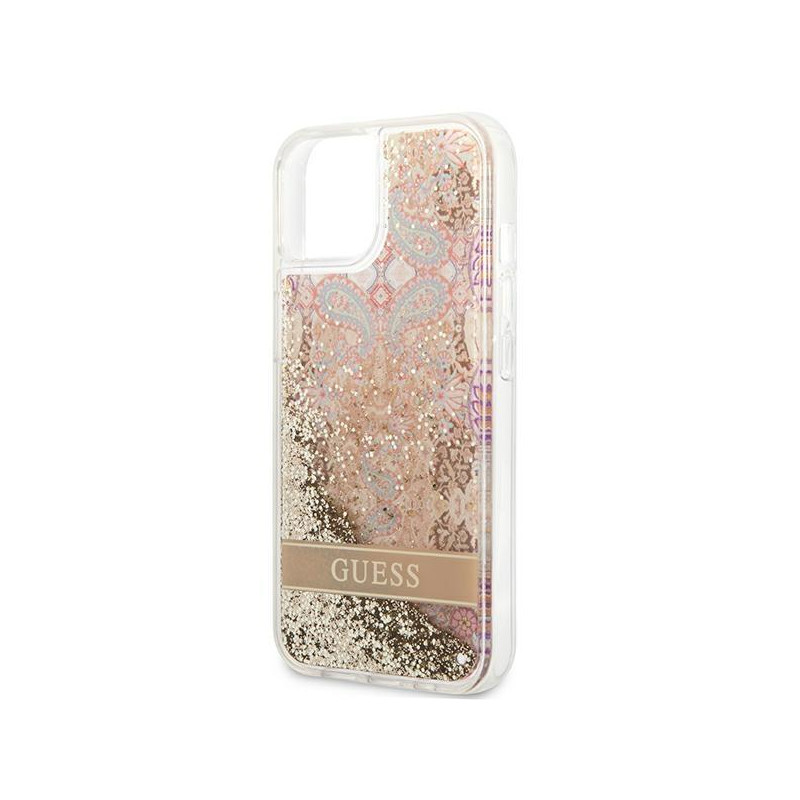 Guess Paisley Liquid Glitter dėklas iPhone 13 mini - auksinis