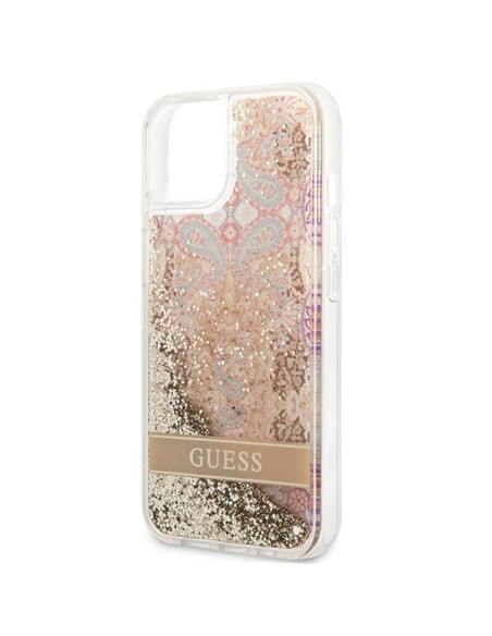 Guess Paisley Liquid Glitter dėklas iPhone 13 mini - auksinis Guess Paisley Liquid Glitter dėklas iPhone 13 mini - auksinis