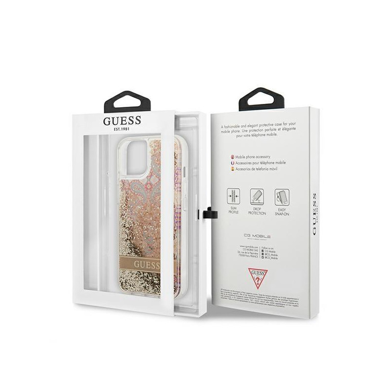 Guess Paisley Liquid Glitter dėklas iPhone 13 mini - auksinis
