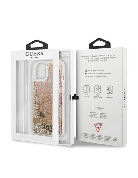 Guess Paisley Liquid Glitter dėklas iPhone 13 mini - auksinis Guess Paisley Liquid Glitter dėklas iPhone 13 mini - auksinis
