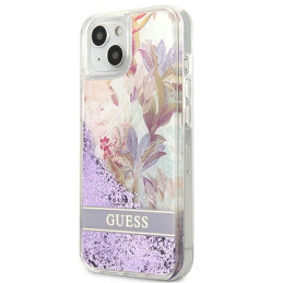 Guess Flower Liquid Glitter dėklas iPhone 13 mini - violetinis