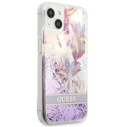 Guess Flower Liquid Glitter dėklas iPhone 13 mini - violetinis