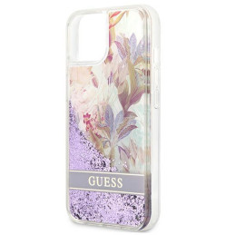 Guess Flower Liquid Glitter dėklas iPhone 13 mini - violetinis