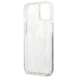 Guess Flower Liquid Glitter dėklas iPhone 13 mini - violetinis