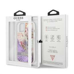 Guess Flower Liquid Glitter dėklas iPhone 13 mini - violetinis
