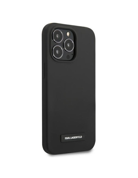 Karl Lagerfeld Silicone Plaque dėklas iPhone 13 Pro Max - juodas Karl Lagerfeld Silicone Plaque dėklas iPhone 13 Pro Max - juodas